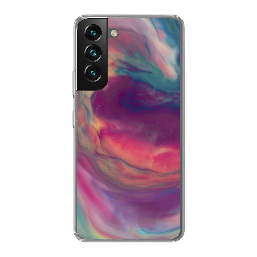 MuchoWow Handyhülle Schutzhülle Hülle für Samsung Galaxy S22 Flüssig - Rosa - Türkis - Abstrakt Silikon Softcase Handy Hülle - Mobiltelefo...