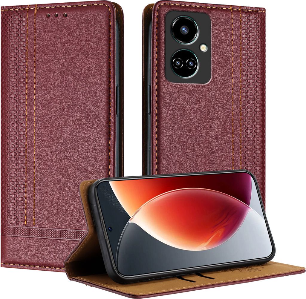 Handyhülle für Tecno Camon 19 / Camon 19 Pro 5G Leder Flip Klappbare Schutzhülle mit Standfunktion Dunkelrot
