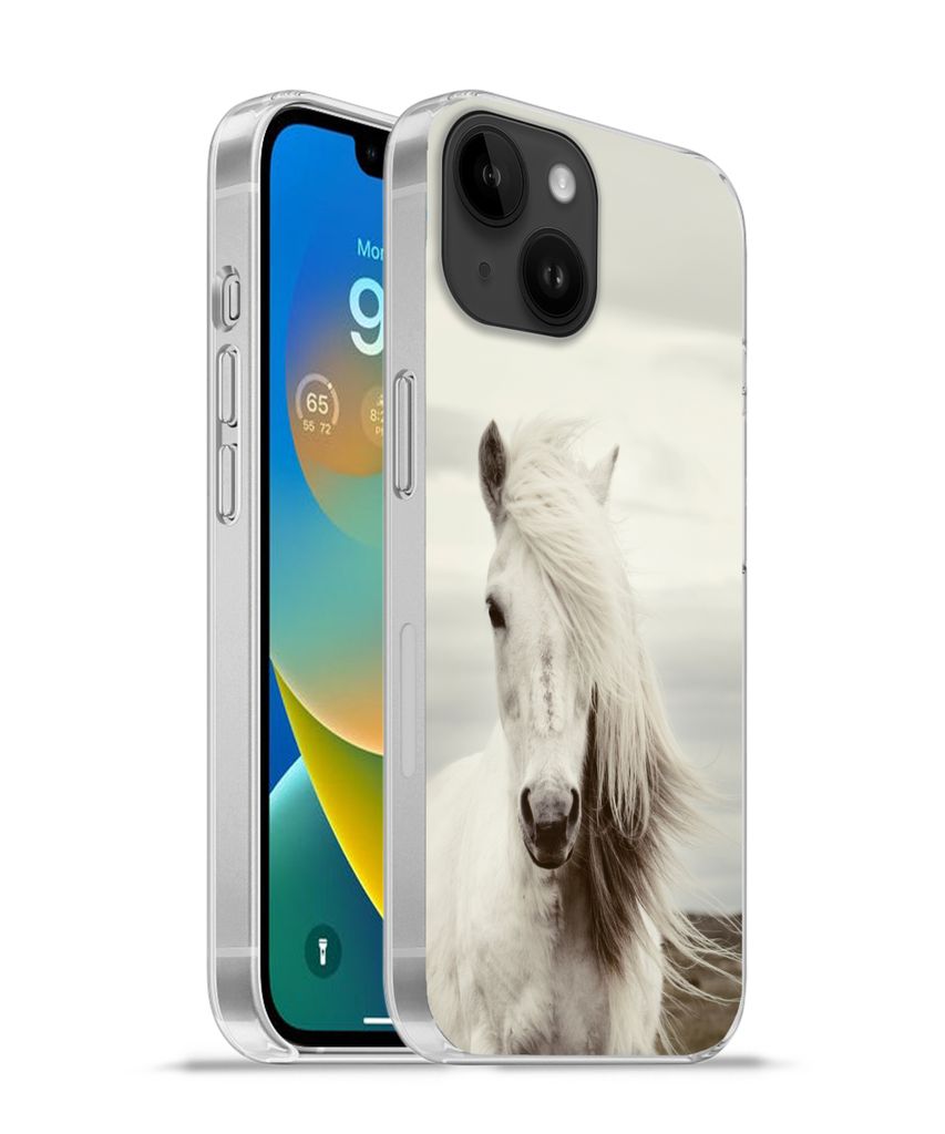 MuchoWow Handyhülle Schutzhülle Hülle für Apple iPhone 14 - Softcase Pferd - Strand - Mähne Silikon Softcase Handy Hülle - Mobiltelefonhülle