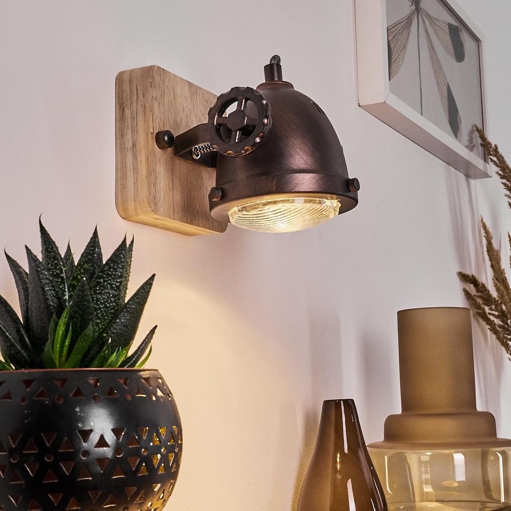 Biati »Biati« verstellbare Wandlampe, Metall/Holz/Glas, Produktbild 