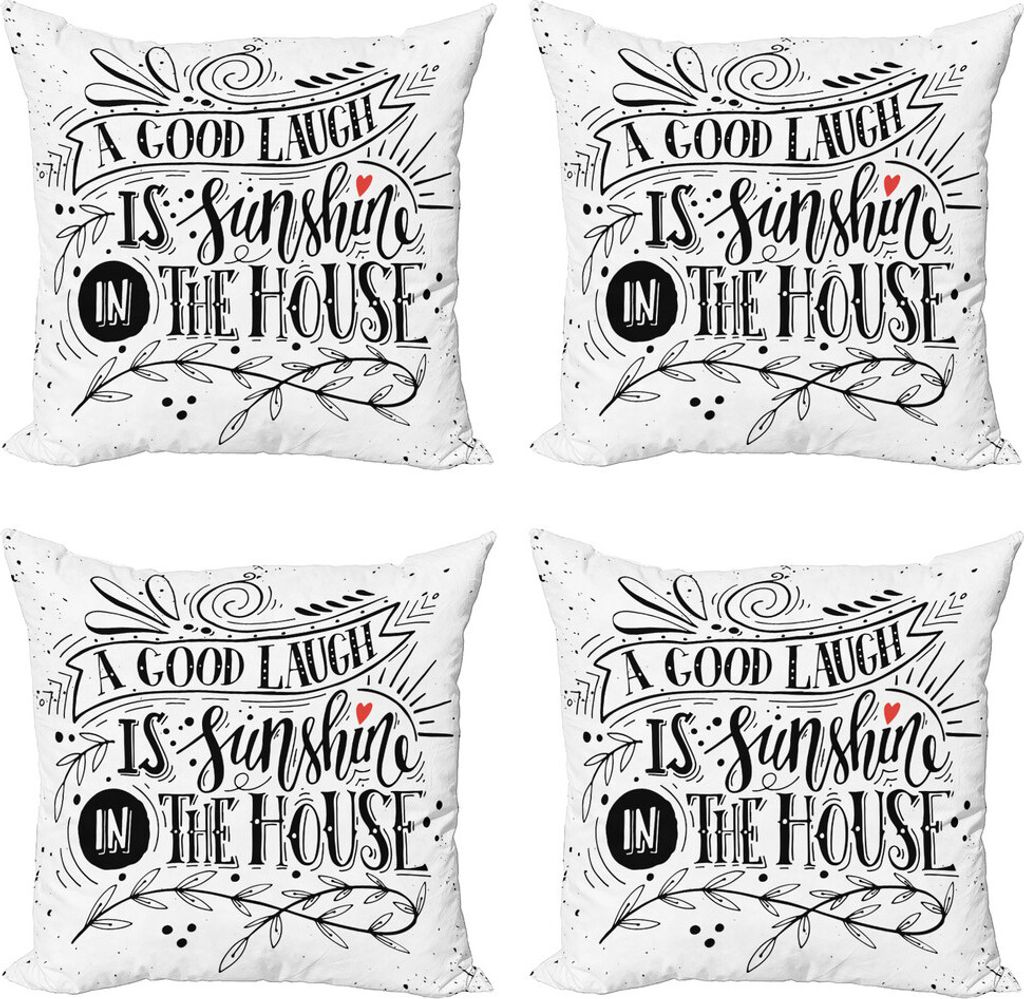 ABAKUHAUS Sprichwort Kissenbezug Set (4 Stück), Vintage Kalligraphie Lachen, Moderner Doppelseitiger Digitaldruck, 45 cm x 45 cm, Schwarz und weiß