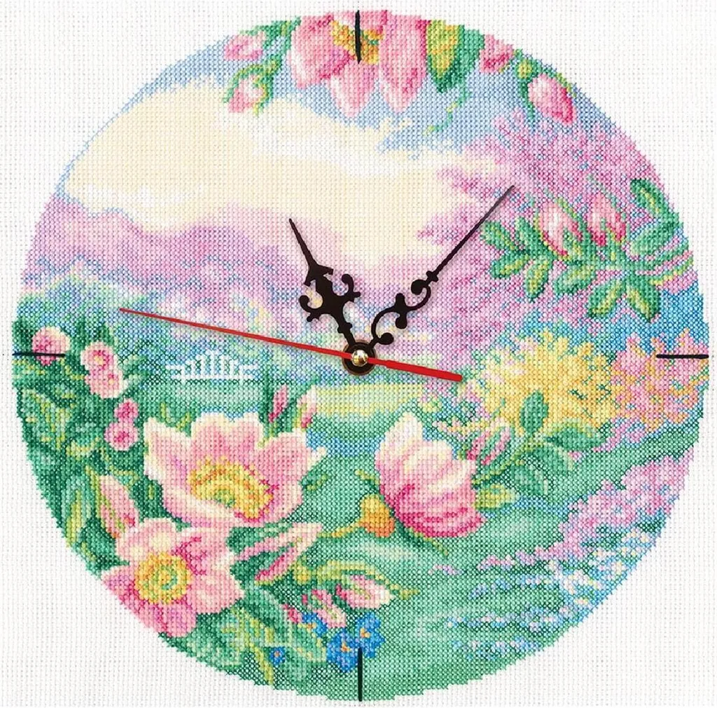 Broderie horloge facile Jardin Fleuri 26x26 cm RTO pour déco personnalisée