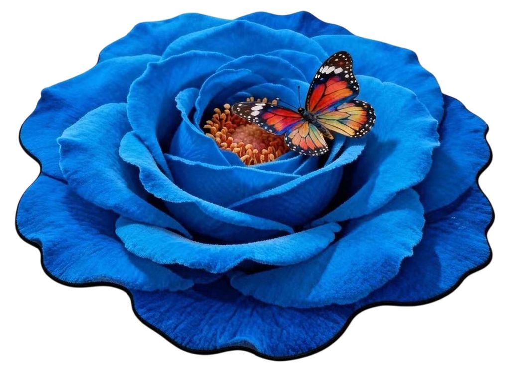 3D-Blumen-Fußmatte, große Blumenform, realistischer Blumen-Schmetterlings-Fußteppich mit rutschfester Unterseite für Schlafzimmer und Esszimmer