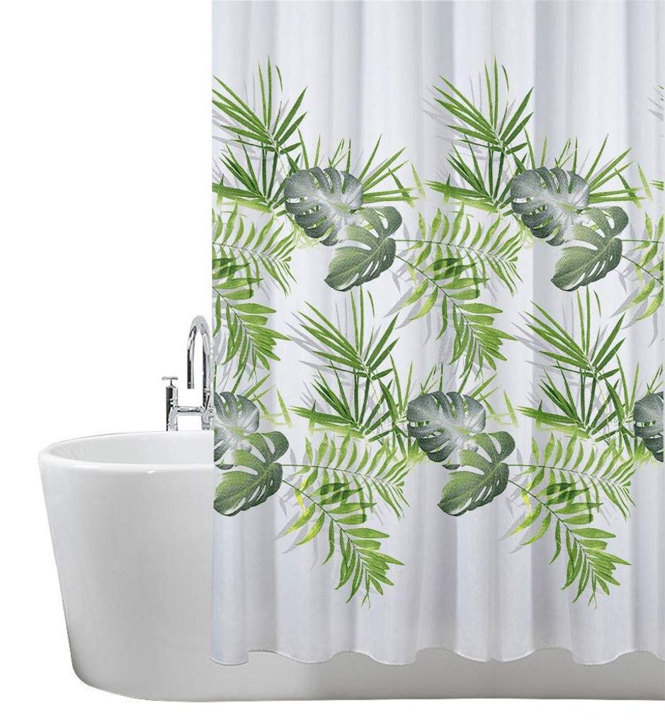 Duschvorhang – 180 x 180 cm (71 x 71 Zoll) – Blattmuster – Palmengrün, schimmelresistenter und waschbarer Duschvorhang mit 12 Duschringen | ...