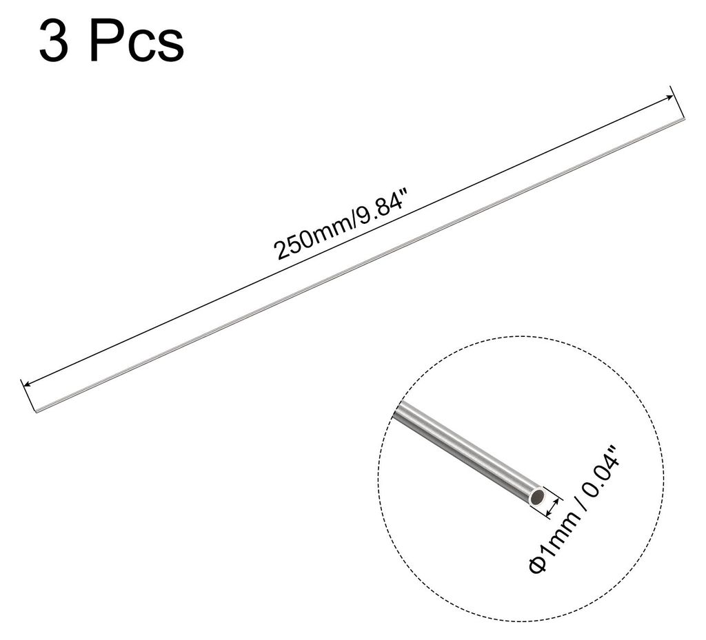 3 Stš¹ck 304 Edelstahl Rohr 1mm Au?endurchmesser, Runde Nahtlose Edelstahlrohr 0,1mm Wandst?rke, Edelstahl Gerade Rundrohr 250mm L?nge, Silber Me...