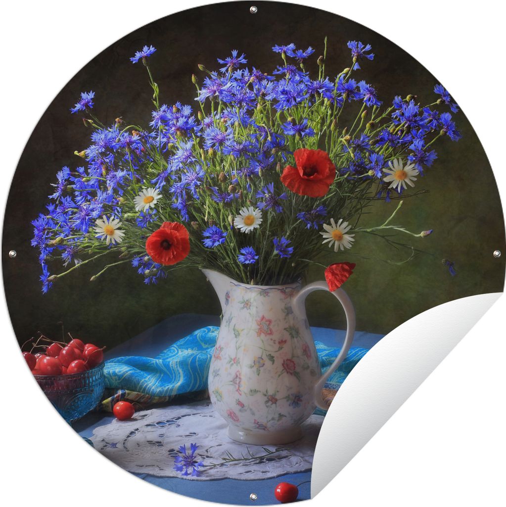 MuchoWow Gartenposter Outdoor-Poster Rund Blumen - Farben - Stilleben Ø 90 cm Gartendeko Rundes Poster draußen