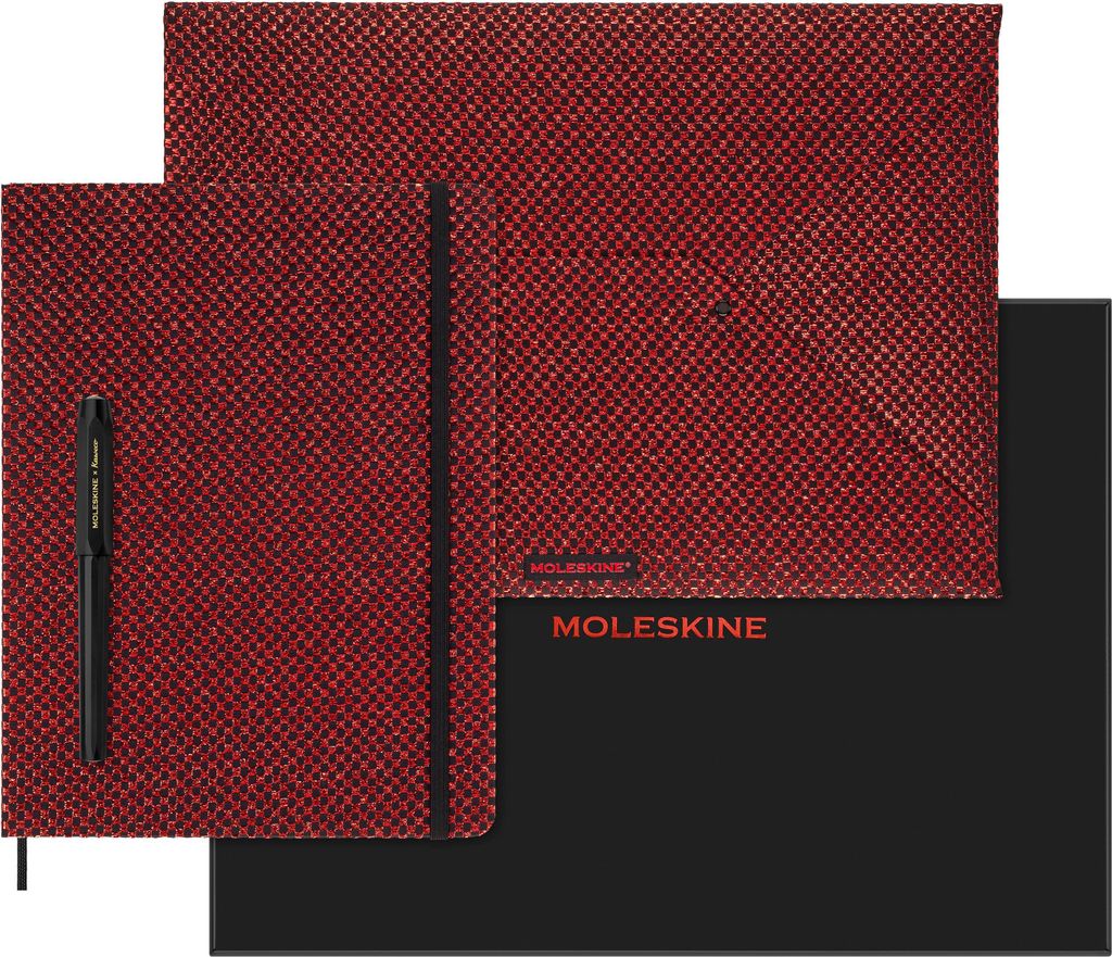 Moleskine Shine Sammlerbox roter undatierter Wochenkalender Umschlag rot Kaweco Füllfederhalter schwarz