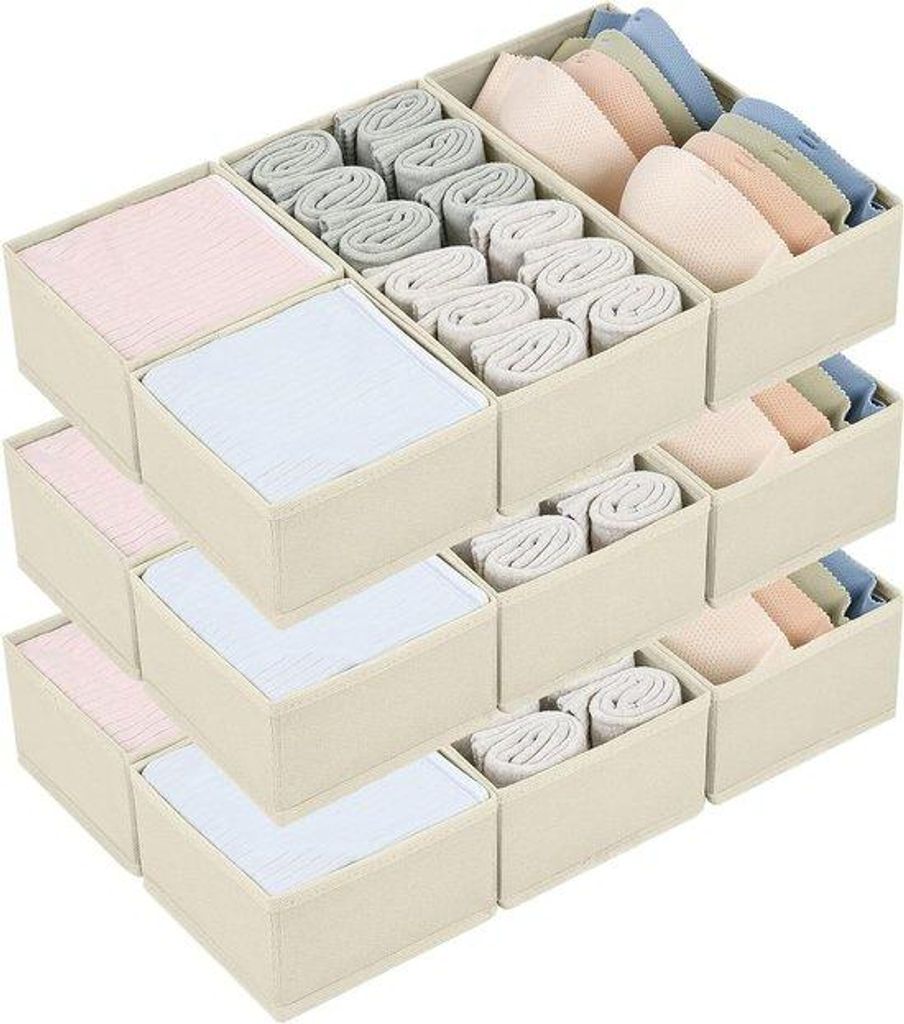 Beige Stoff-Organisationssystem, 12-teilig, Traditionell, Kleiderschrank-Accessoires