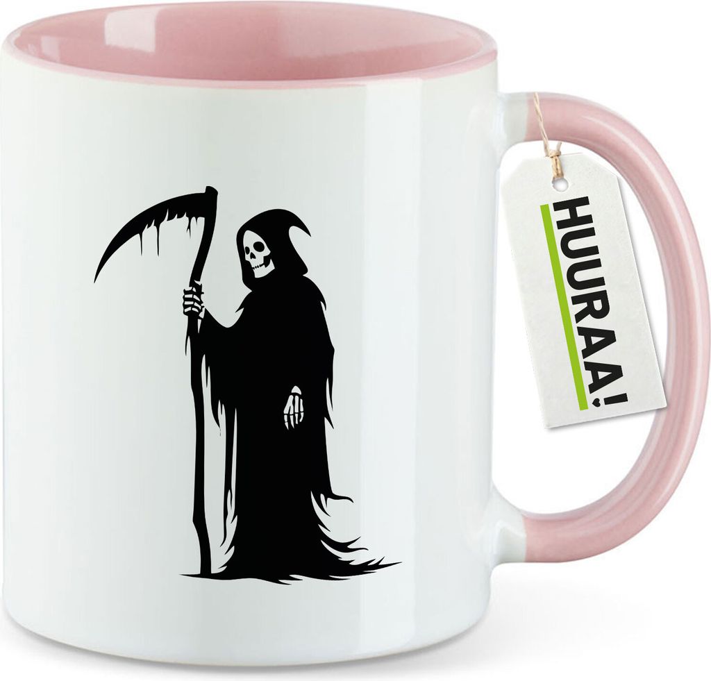 Huuraa Kaffeetasse Sensenmann Tod 330ml Rosa Keramik Kaffeebecher Geschenkidee