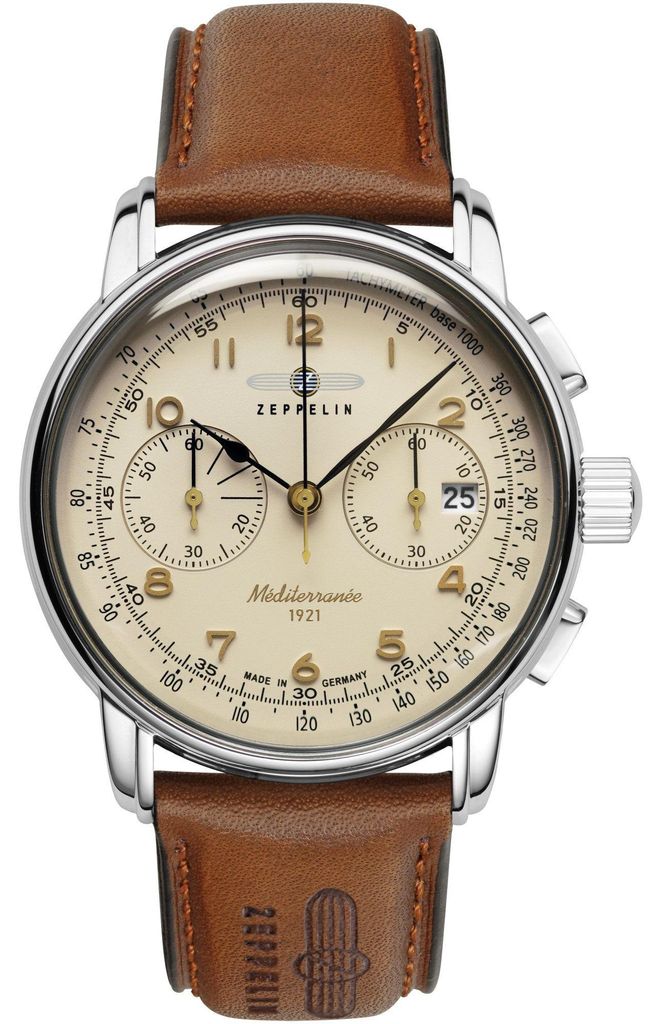 ZEPPELIN 9670-5 Chronograph Uhr Herrenuhr Lederarmband Chrono Datum braun