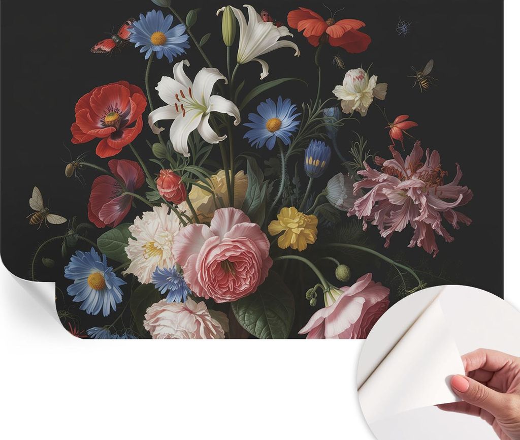 Selbstklebende Wandtapete - Dekorative Tapete für Wohnzimmer - Klebefolie für Wandbilder - Tapetenfolie für Wanddekoration - 104x70 cm - Blumen ...