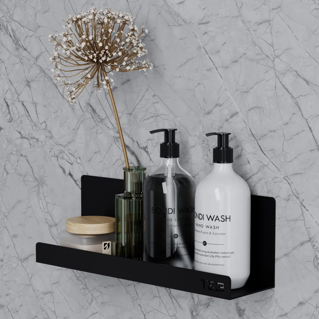 Rangement Mural pour Cuisine et Salle de Bain Noir Mat sans Perçage