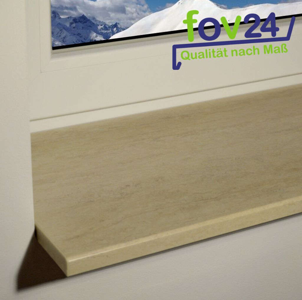 Werzalit Fensterbank Compact S18 Dolomit, glatt - seidenmatt, Tiefe: 200 mm x Länge: 600 mm mit Kunststoffabschluss