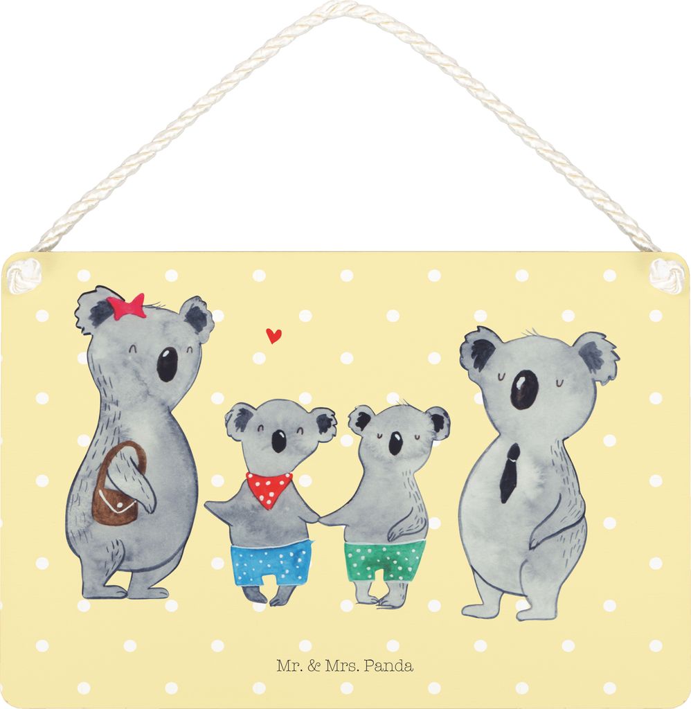 Mr. & Mrs. Panda Schild Koala Familie zwei DIN A5 - Gelb Pastell - Geschenk, Wandbild Holz, Muttertag, Familienleben, Holzschild, holzbild, Koalab...