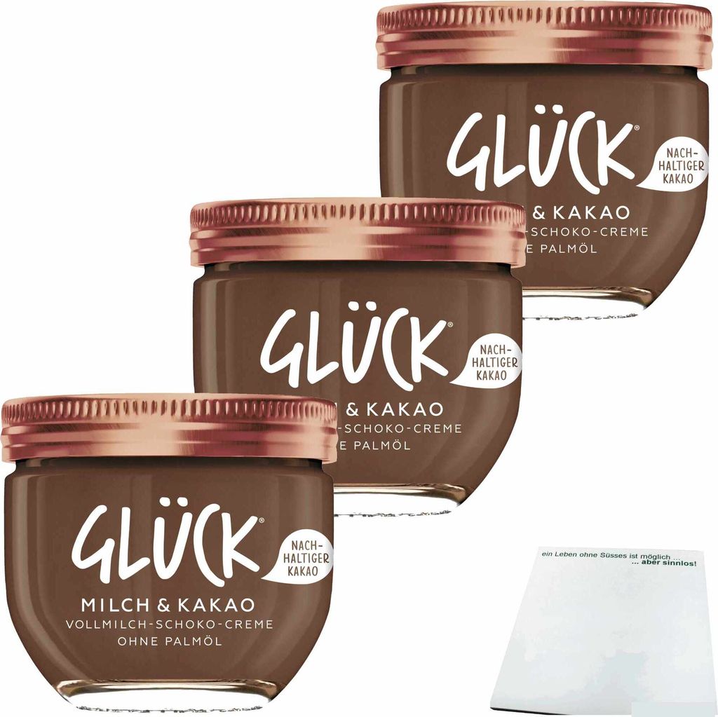 Glück Milch & Kakao 3er Pack (3x200g Glas) + usy Block