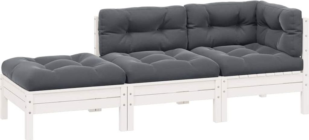 vidaXL 3-tlg. Garten-Lounge-Set mit Kissen Weiß Kiefer Massivholz