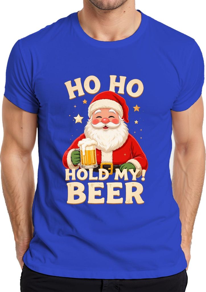 Ho Ho Hold My Beer Weihnachtsmann Bier Weihnachten Geschenk Herren T-Shirt, Blau, XL