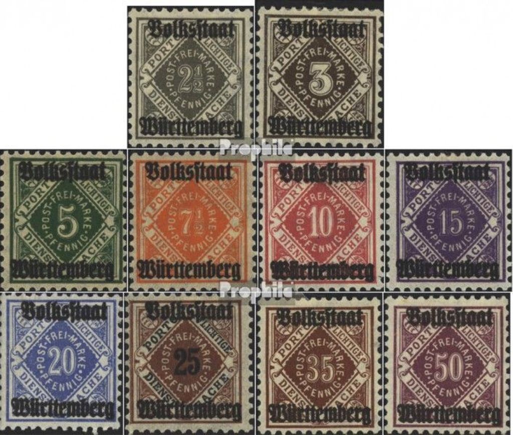 Briefmarken Württemberg 1919 Mi D134-D143 (kompl.Ausg.) mit Falz Ziffern in Raute