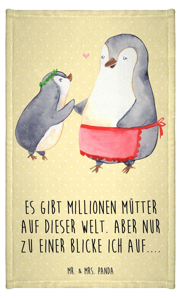 Mr. & Mrs. Panda Handtuch Pinguin mit Kind - Gelb Pastell - Produktbild 