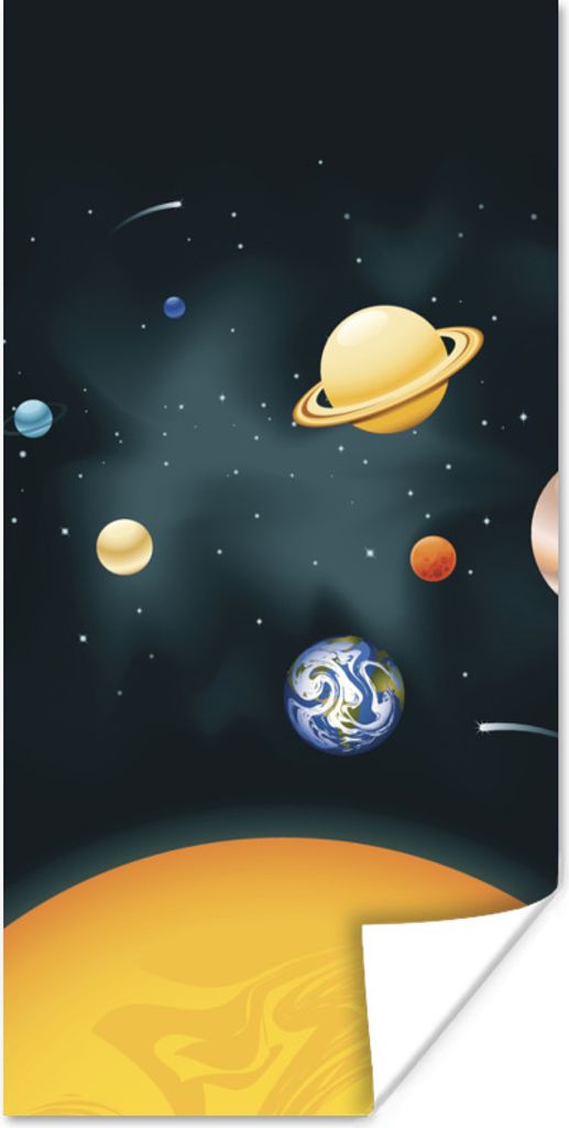 MuchoWow Poster Eine Illustration des Sonnensystems mit unserem Planeten 40x80 cm - Dekoration