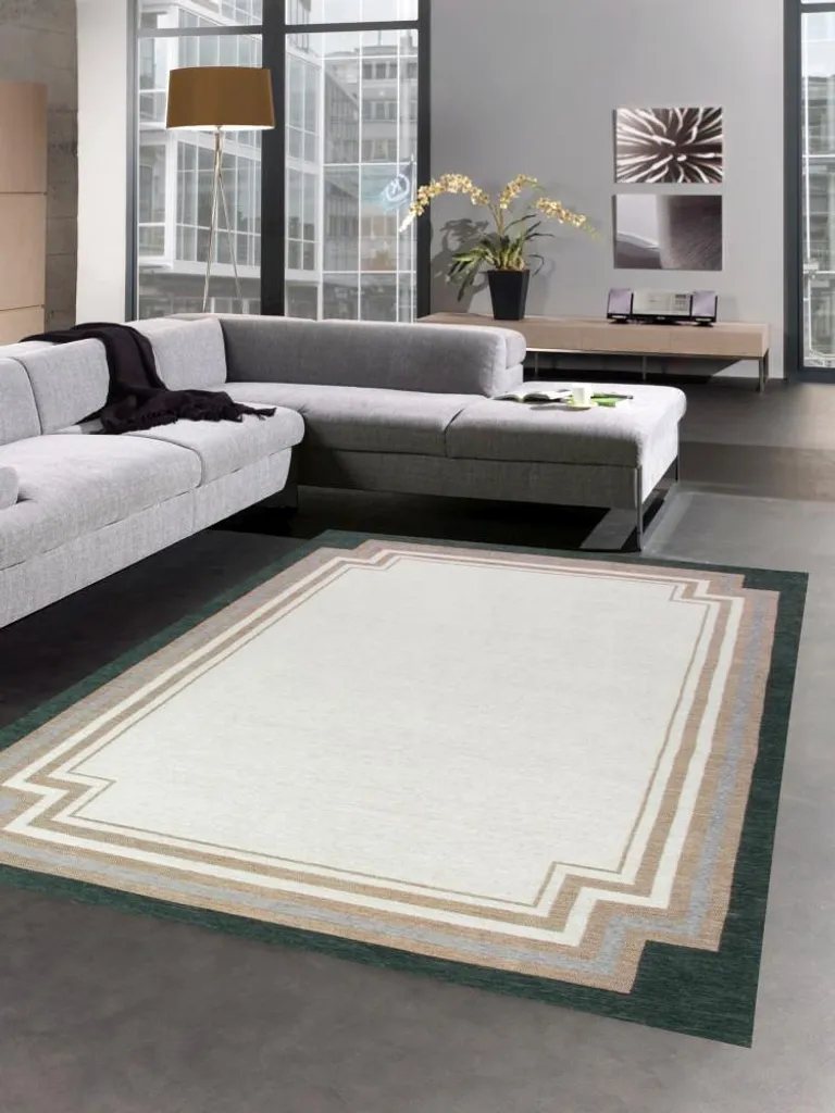 Tapis gris crème 120x170 cm - Tissage plat moderne facile d'entretien