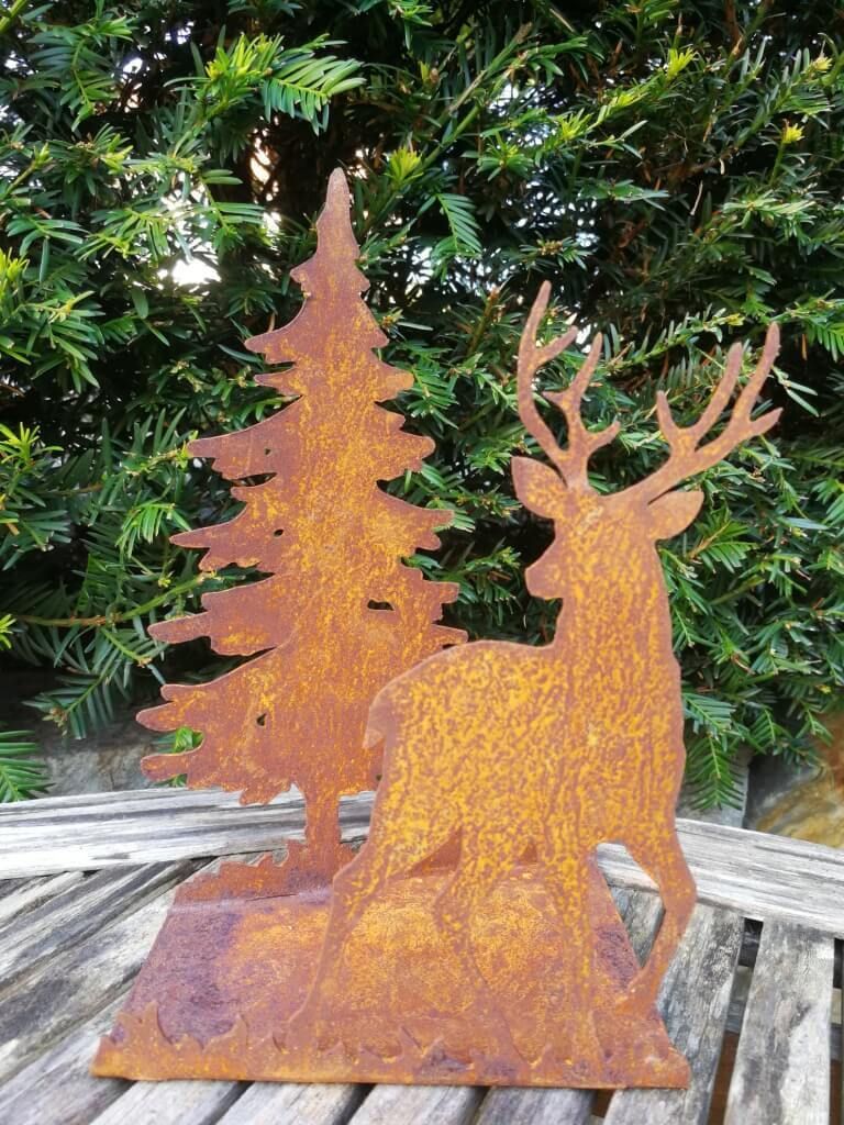 Edelrost Teelichthalter Hirsch und Tanne