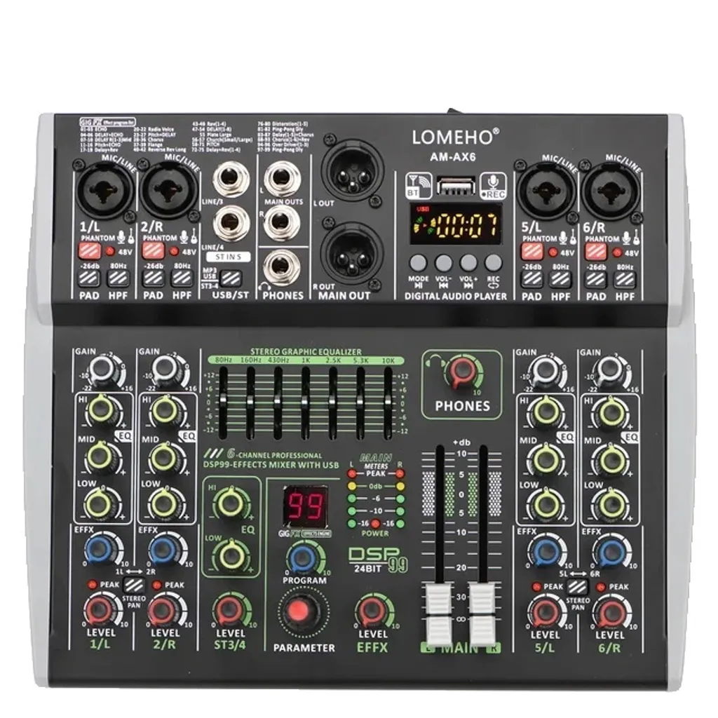 Mixer, 99 effetti Dsp, connessione Bluetooth, 6 canali EU PLUG - 1