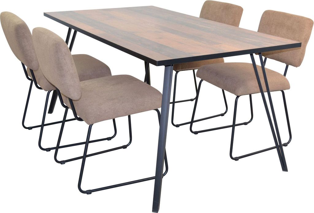 5-teilige Tischgruppe Essgruppe Holzdekor/Braun
