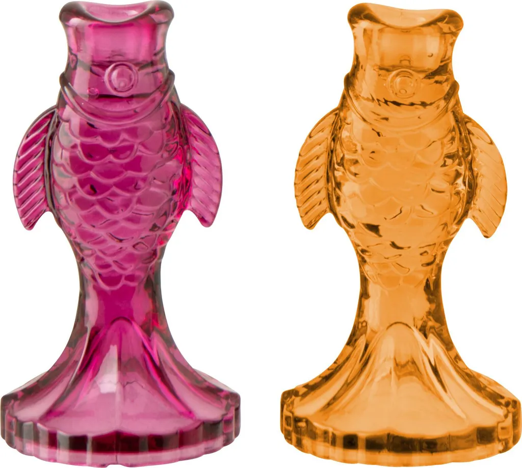 J-Line Bougeoir Poisson Verre Rose et Orange Assortis - Modèle 2 pièces