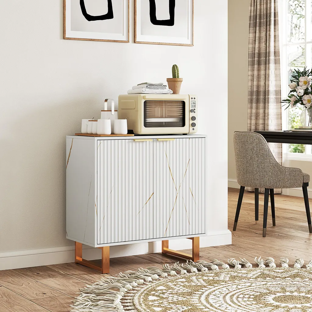 Buffet de rangement blanc compact avec étagère réglable meuble moderne - 9