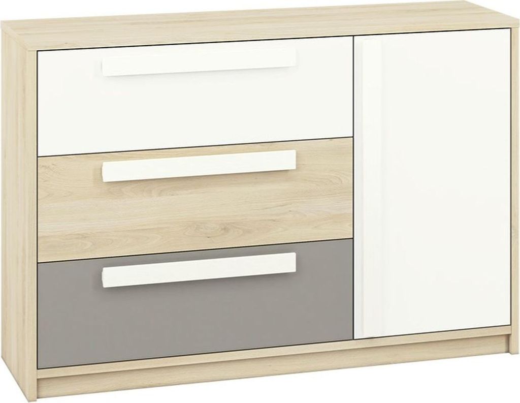 Große Kommode INNES – Fjordbuche/Weiß/Platingrau