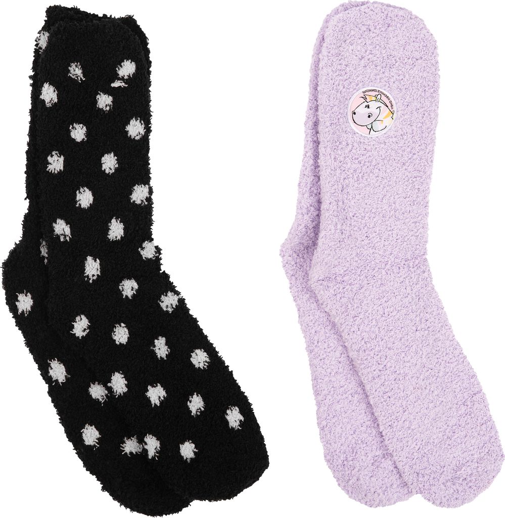 Pummel & Friends Kuschelsocken für Damen Zebrasus warme Socken Winter Schwarz/Lila (2er Pack), Größe:35-38
