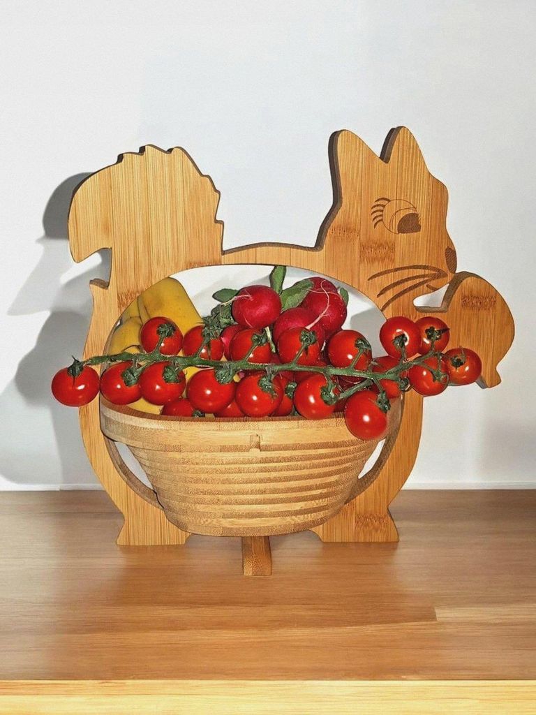 Faltkorb Eichhörnchen Klappkorb 30 x 30 cm Holz Faltkorb Holzkorb Korb Schale Obstkorb Dekoschale Obstschale Holz faltbar Untersetzer