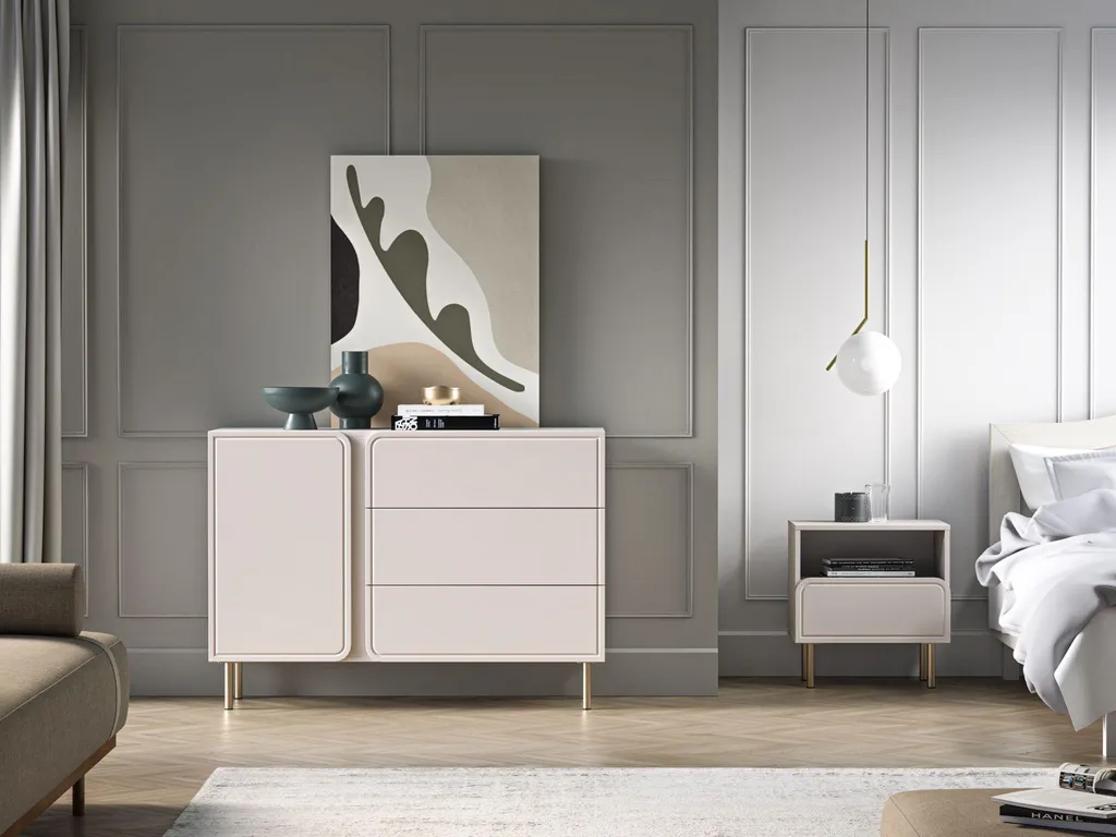 Table de nuit beige cachemire 50 cm Loppa Selsey avec rangement