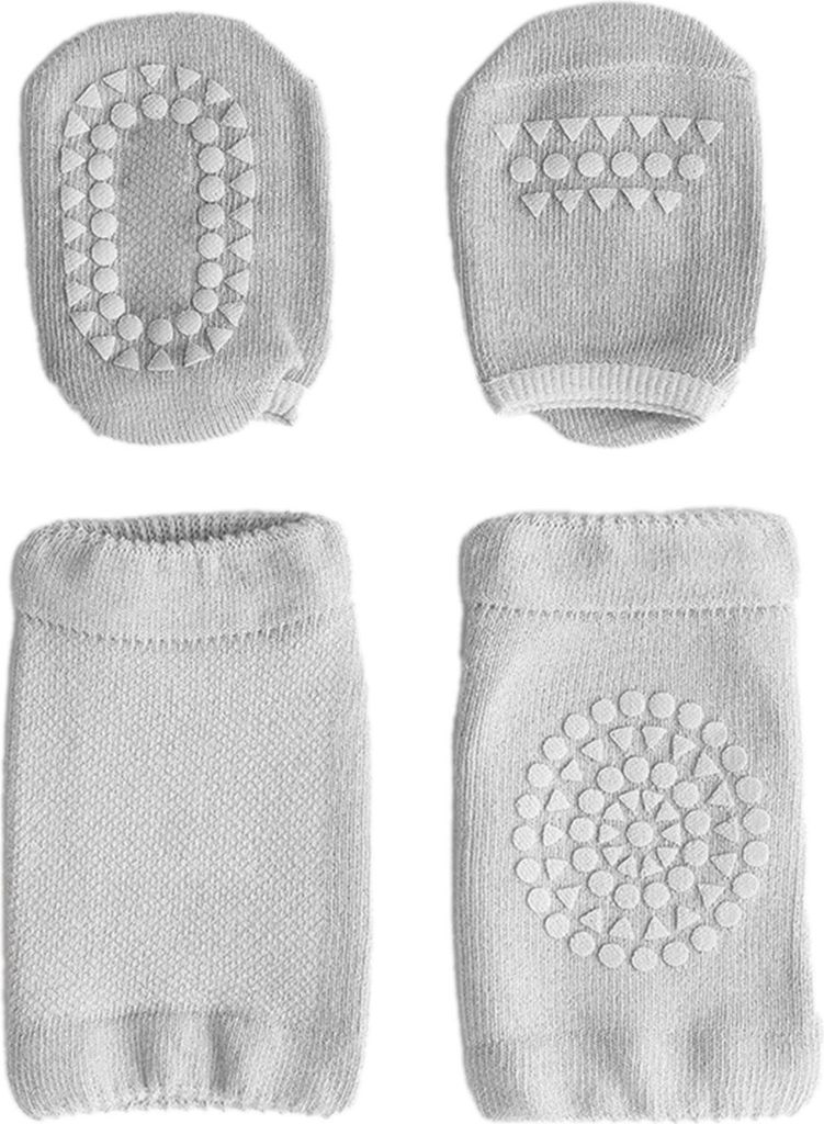 Baby Knieschoner Socken Set Anti Rutsch Krabbeln Gehen Schutz Sicher Hautfreundlich Kleinkind Knieschoner und Socken Hellgrau S 0 bis 1 Jahre alt
