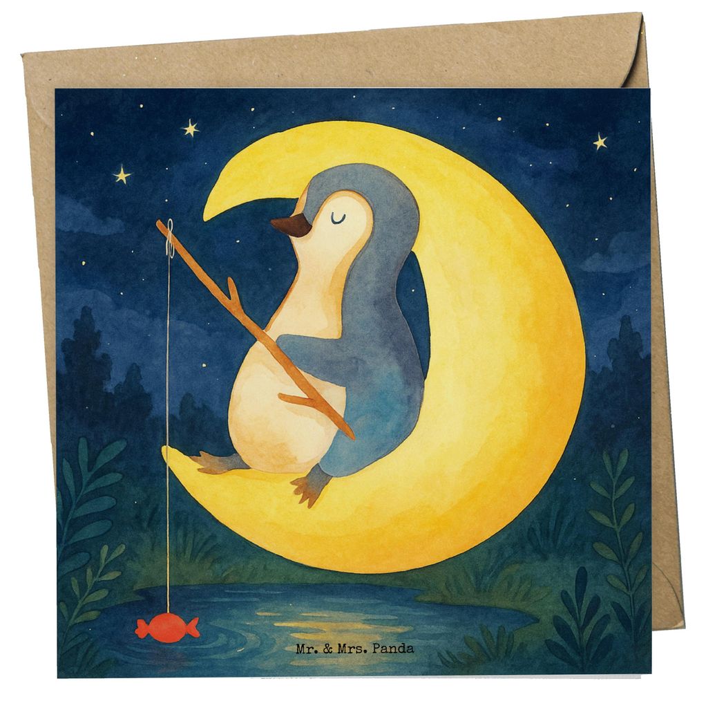 Mr. & Mrs. Panda Klappkarte Pinguin Mond Design - Weiß - Geschenk, Pinguine, Grußkarte, doppelkarte, Glückwunschkarte, anlasskarte, faltkarte, S...