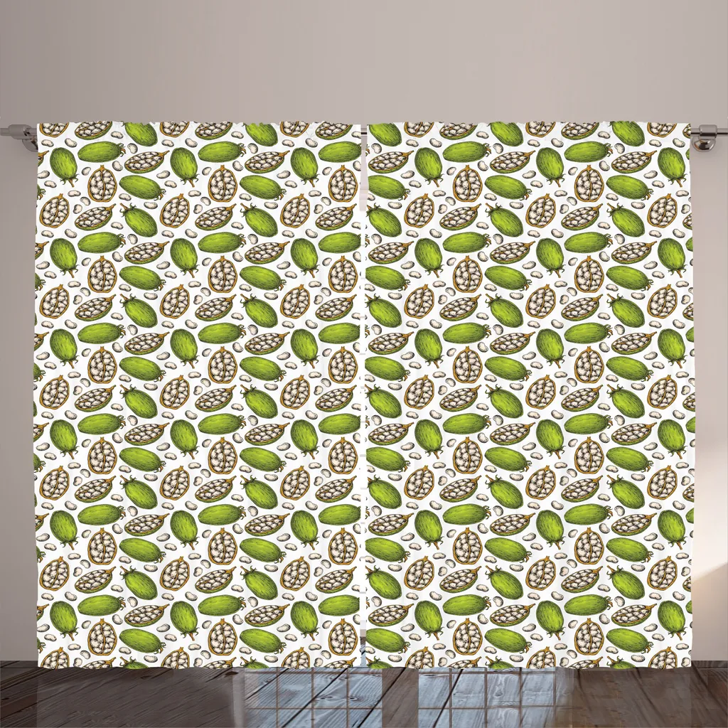 Rideau de décoration pour grand salon, motif baobab vert pêche 280cm