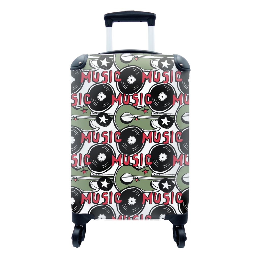 MuchoWow Koffer Handgepäck Trolley Rollkoffer Kleine Reisekoffer mit 4 Rollen - Muster - Musik - Vinyl - Cabin Size < 55x40x23 cm & 55x40x20 cm ...