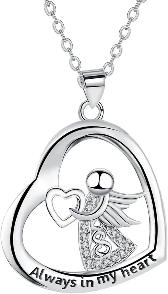 Idée Cadeau Maman Collier Ailes d'Ange Pendentif Cœur en Argent Massif