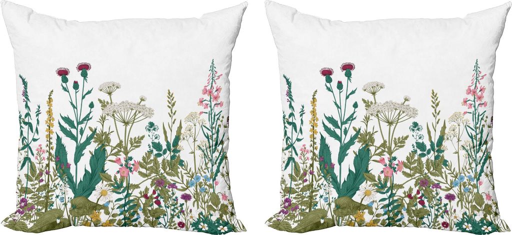 ABAKUHAUS Blume Kissenbezug Set (2Stück), Blumen und Blätter in einem Frühlings-Garten mit Gänseblümchen-Rosen-Hydrangeas-Grafik-Druck, 45 x 4...