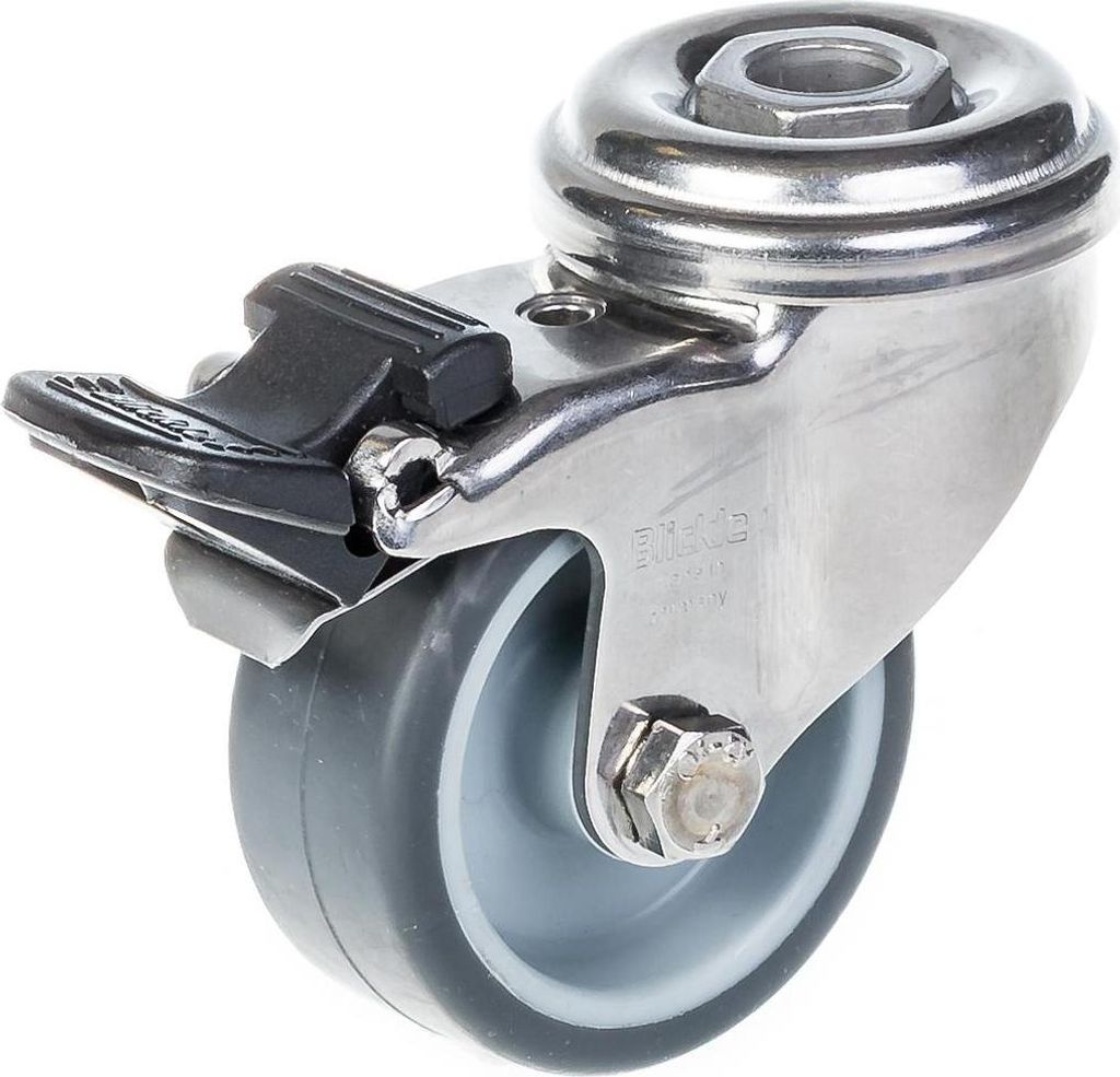 50mm 2" Edelstahl-Rolle grau Gummi, drehbar mit Bremse, 40kg