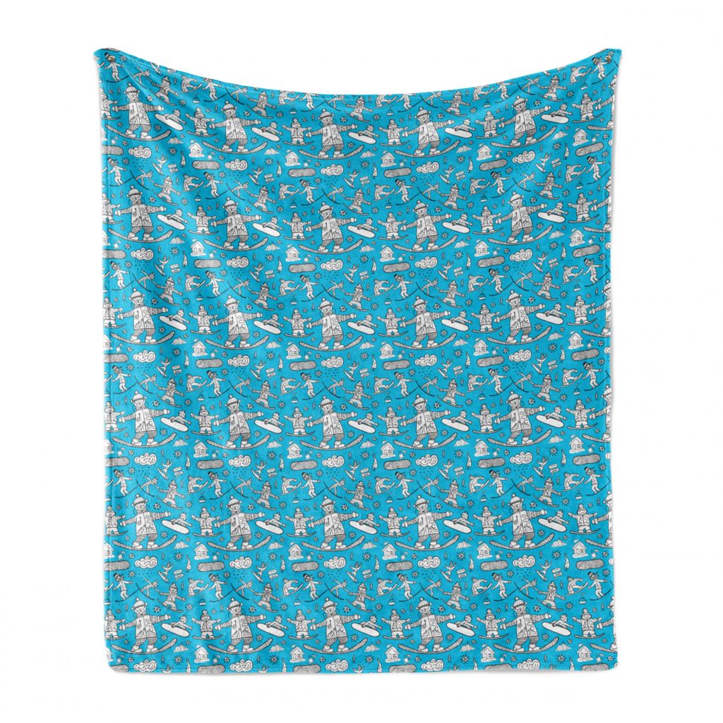ABAKUHAUS Ski-Muster Weich Flanell Fleece Decke, Winter Doodle Snowboard, Gemütlicher Plüsch für den Innen- und Außenbereich, 125 x 175 cm, Him...