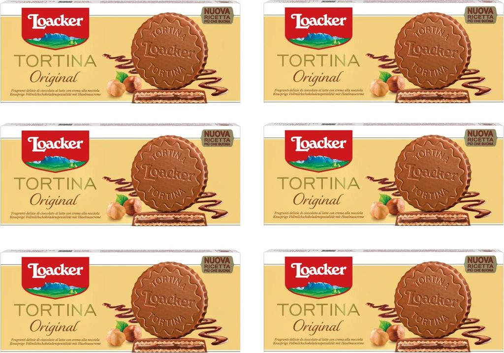 6x Loacker Tortina Original 3pz Schokoladengenuss gefüllt mit Haselnusscreme Kuchen 63g