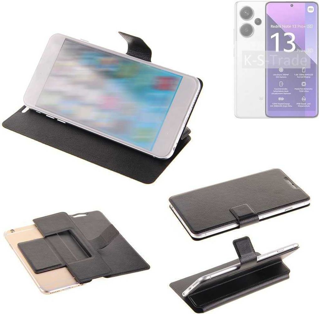 K-S-Trade Schutzhülle kompatibel mit Xiaomi Redmi Note 13 Pro + 5G Schutzhülle Flip Cover Klapphülle Wallet Case Slim Handyhülle bookstyle schwarz