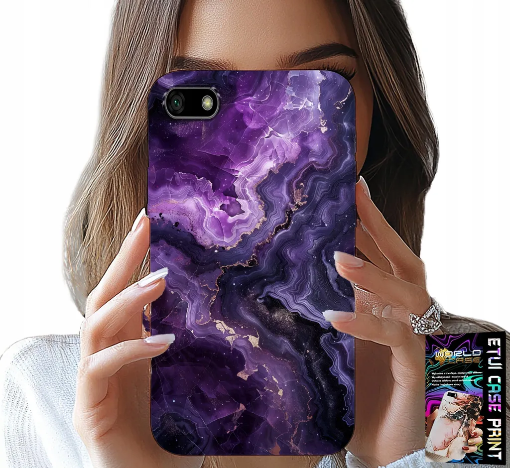 Custodia Huawei Y5 2018 Marmo Viola per Donna + Vetro Temperato 9H