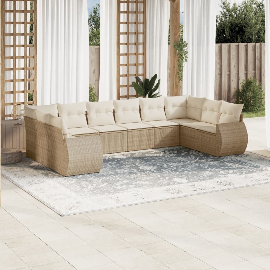 10-tlg. Garten-Sofagarnitur mit Kissen Beige Poly Rattan 3254205