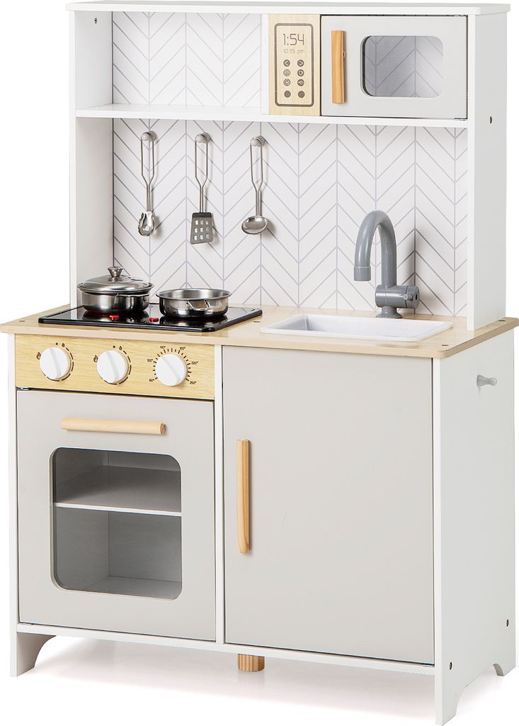 COSTWAY Kinderküche, Spielküche Holz mit Zubehör, Mikrowelle, Herd, Spüle, Backofen, Kinder Küche mit Licht und Sound, Spielzeugküche für Ki...