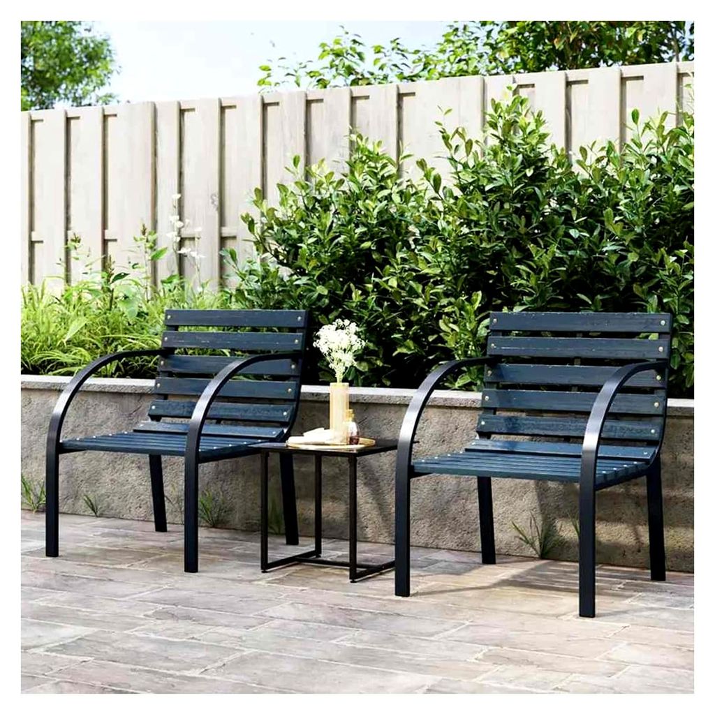 Gartenstühle 2 Stück, Grau Holz, Stapelstuhl für Balkon und Garten