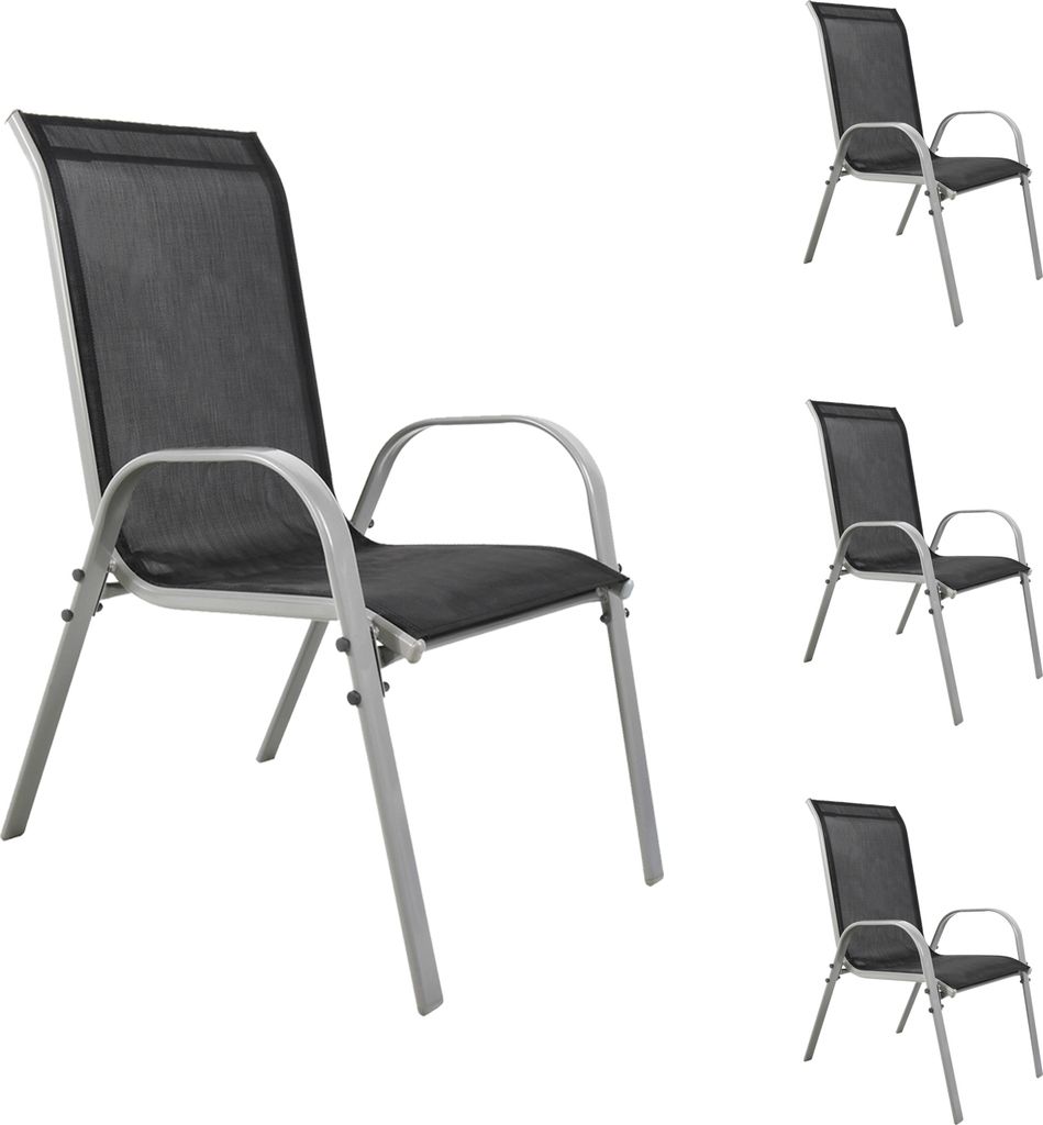Garten Stapelstuhl Metall / Textilen Bezug Farbe Silber - Schwarz 1-2-4-6-8 Stück