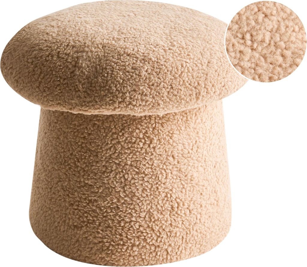 BELIANI Pouf Beige Bouclé Rund 45 x 45 x 36 cm Pilzform Modern Glamour Look Teddy-Optik Wohnzimmer Schlafzimmer Ausstattung Deko Sitzhocker Fußho...